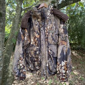 Vintage mossy Oak Camo Jacket Mens Size XL Insulated Heavy Duty Removable Hood